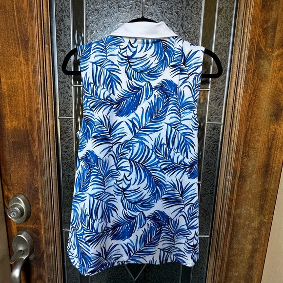 Tommy Bahama Blue and White Leaf Print Blouse - Picture 3 of 8